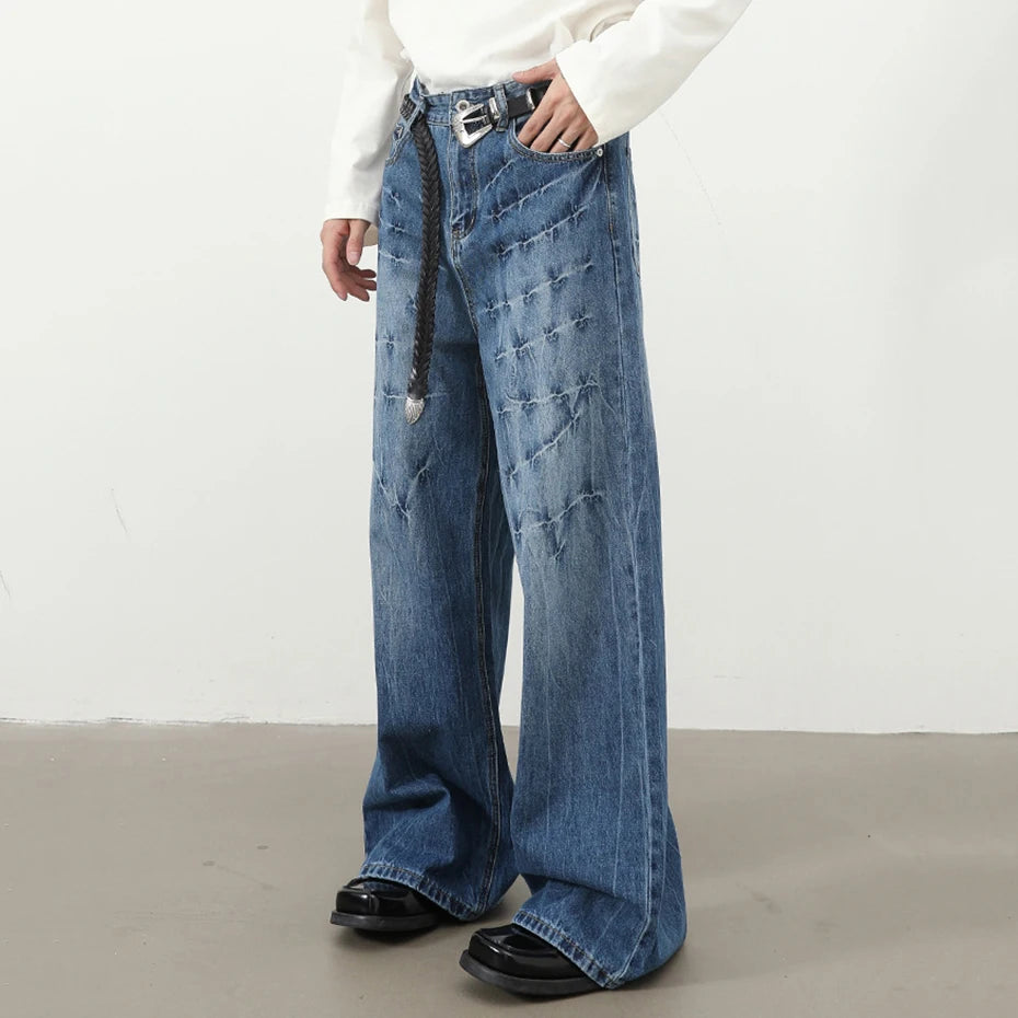 Loose Vintage Blue Denim Baggy Jeans — back view