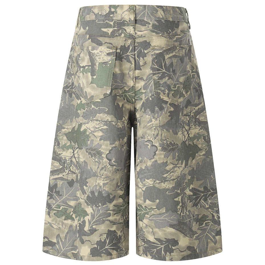 Camouflage Loose Denim Shorts — front view