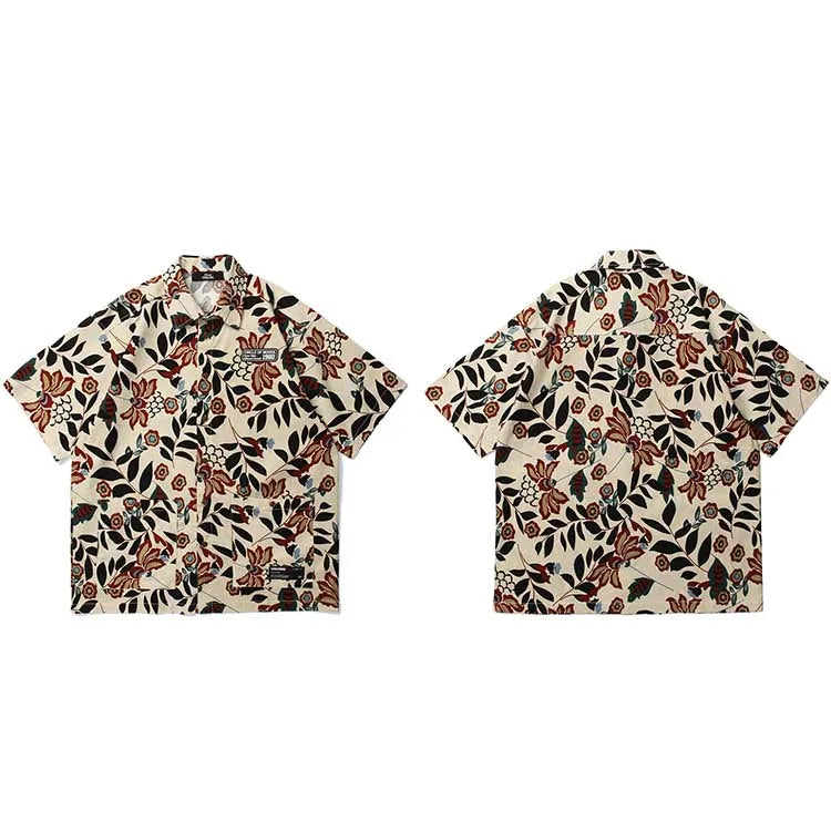 Painted Plant Print Hawaiian Shirt — fit shot