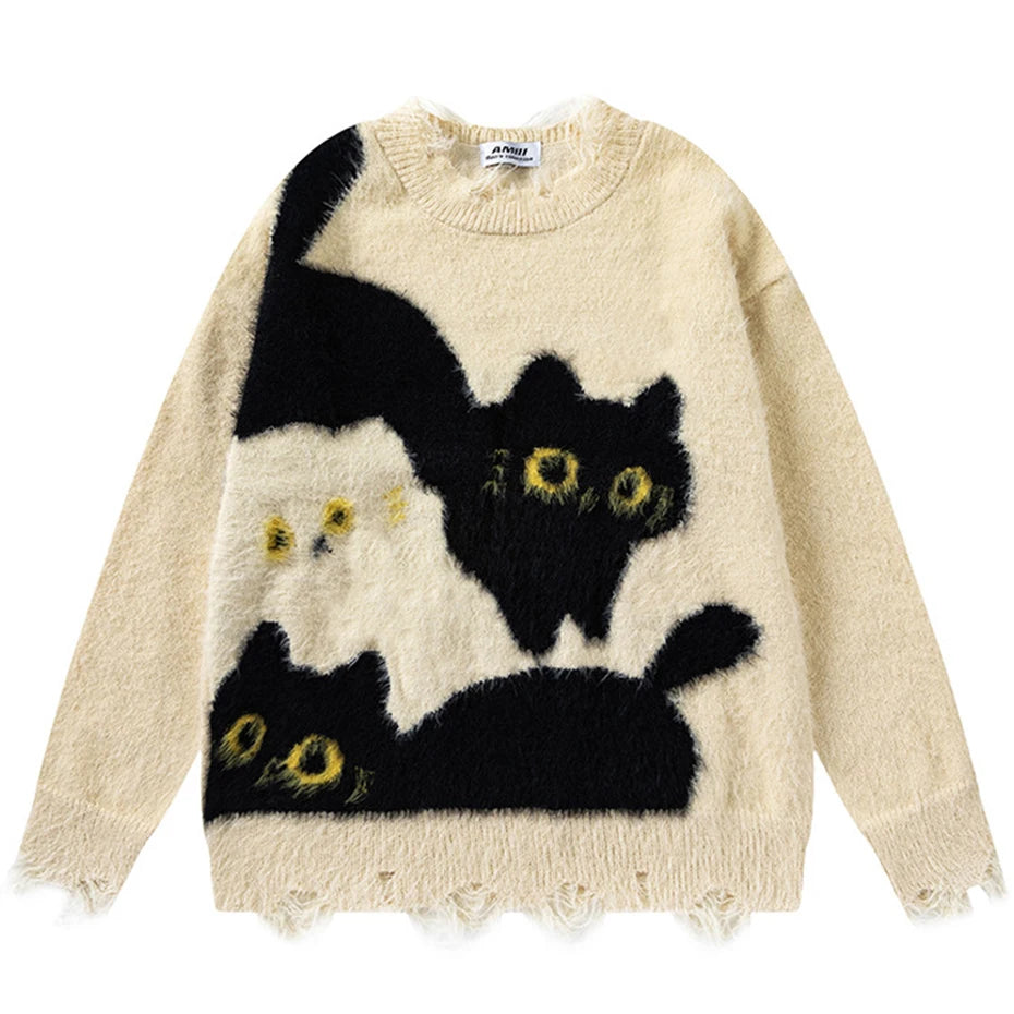 Y2K Cat Knit Oversized Sweater — styling shot