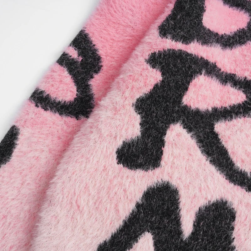 Y2K Gradient Graphic Knit Sweater — fabric close-up