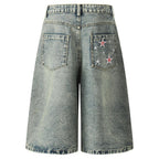 Vintage Blue Star Embroidered Denim Shorts — front view