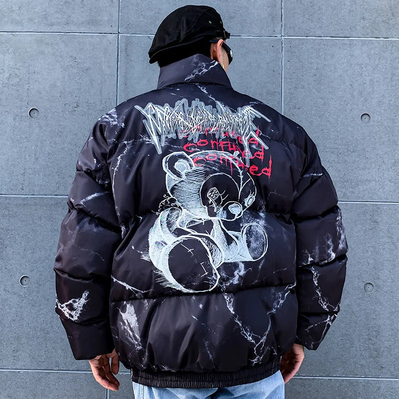 Bear Print Puffer Jacket — styling shot