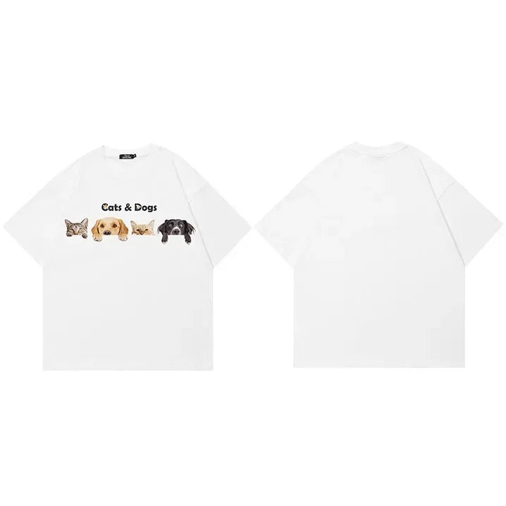 Y2K White Cats Graphic T-Shirt — styling shot