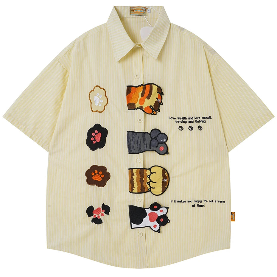 Button Cat Graphic Loose Shirt — styling shot