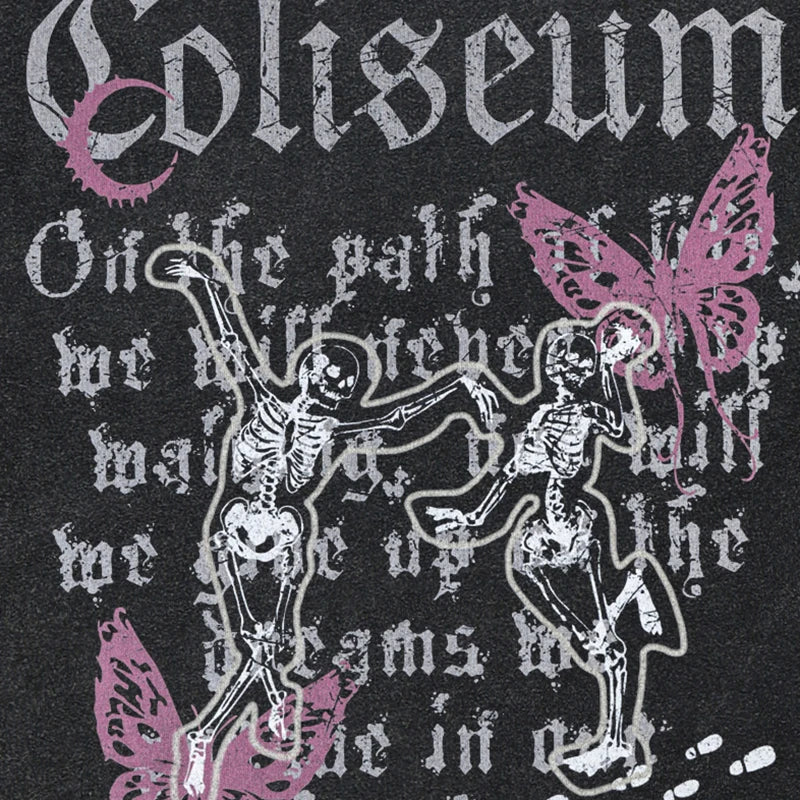 Y2K Black Dancing Skeleton Butterfly Washed T-Shirt — back view