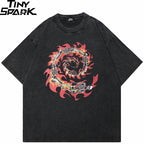 Vintage Black Burning Skull Graphic Oversized T-Shirt — front view