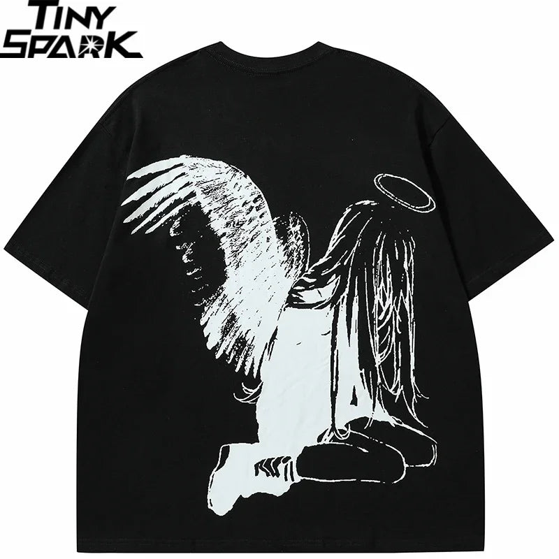 Y2K Cartoon Angel Graphic T-Shirt — front view