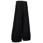 Loose Black Patchwork Denim Baggy Jeans — front view