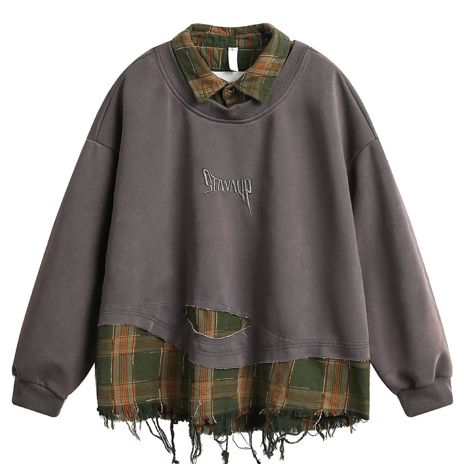 Y2K Plaid Spliced Oversized Hoodie — styling shot