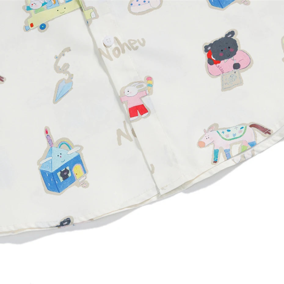 Shirts Cartoon Graphic Loose Shirt — fabric close-up