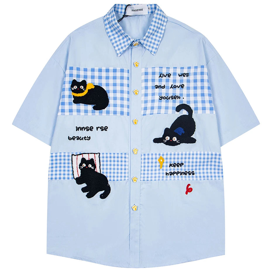 Y2K Cat Graphic Loose Shirt — styling shot