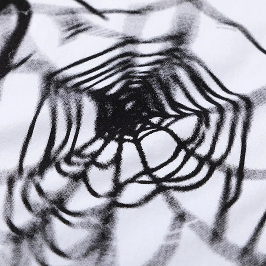 Y2K Black Spider Print Oversized T-Shirt — fabric close-up