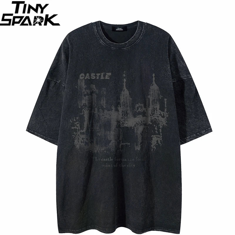 Retro Black Washed Loose T-Shirt — front view