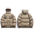 Blue Letter Hooded Puffer Jacket — close-up