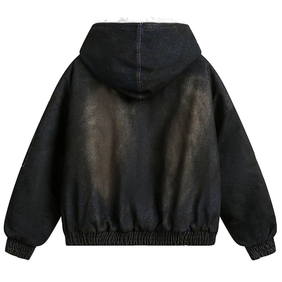 Vintage Padded Denim Oversized Puffer Jacket — back view