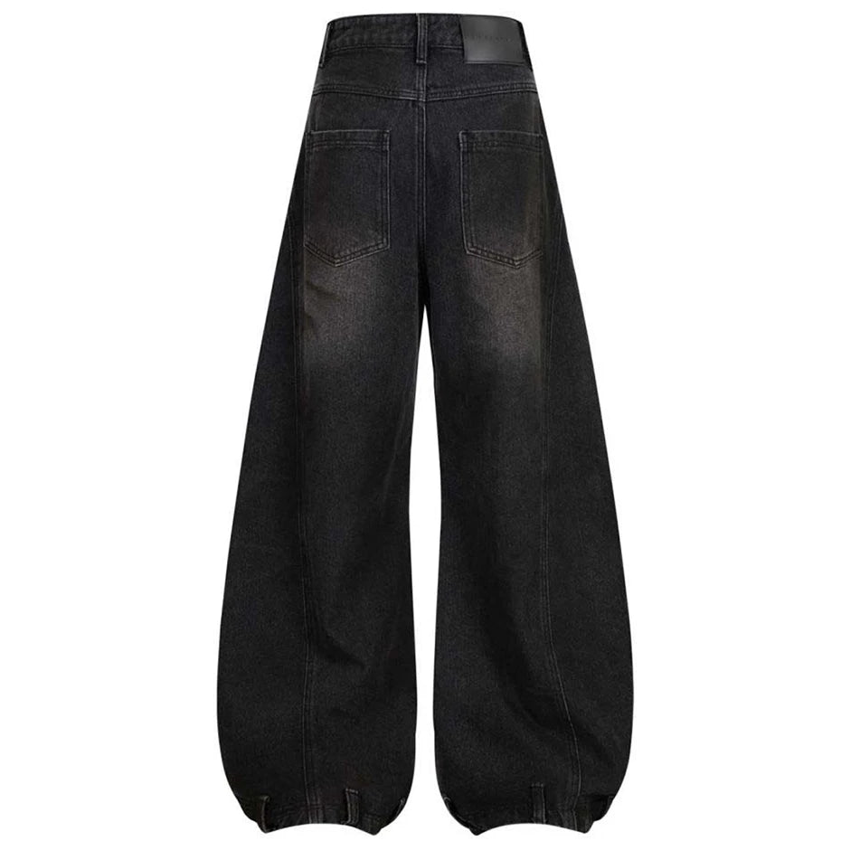Vintage Blue Ripped Denim Wide Leg Jeans — detail shot