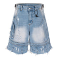 Vintage Blue Ripped Wide Leg Denim Shorts — styling shot