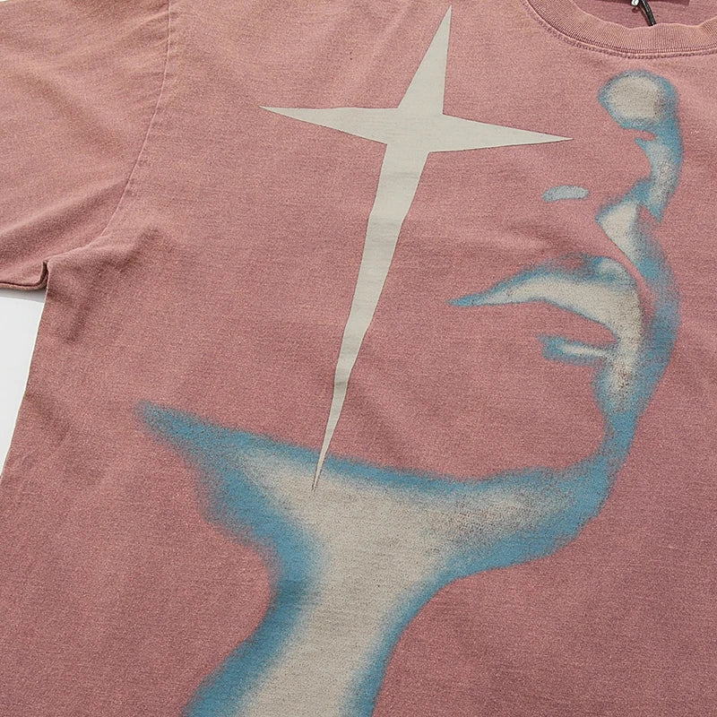Retro Shadow Butterfly Washed T-Shirt — fabric close-up