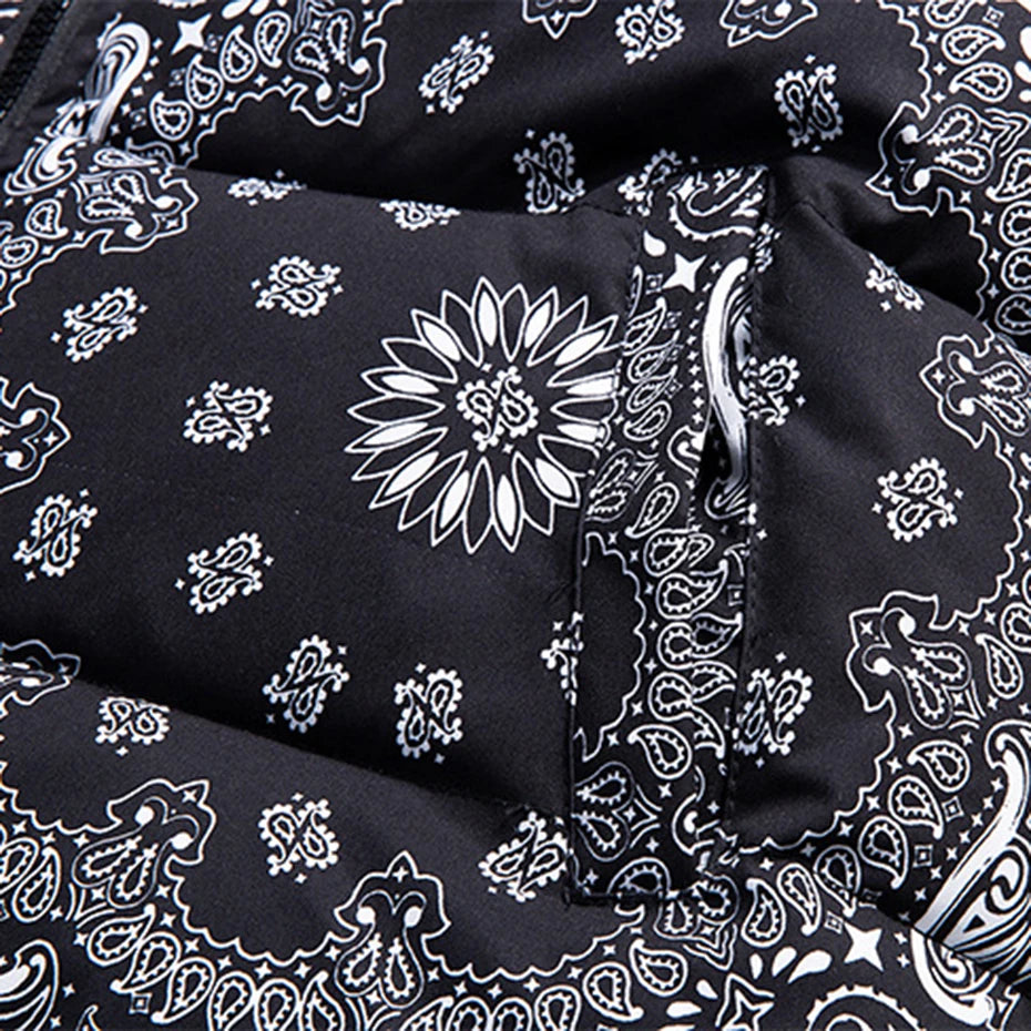 Paisley Band Padded Puffer Jacket — fabric close-up