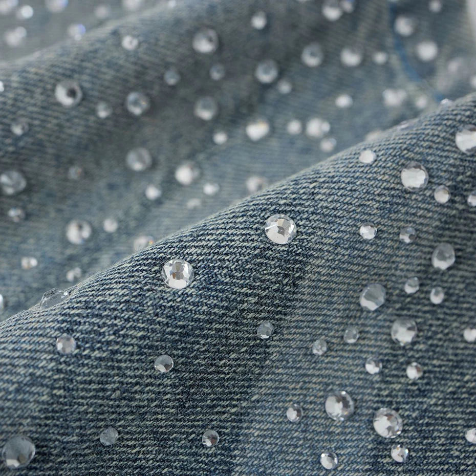 Diamond Rhinestone Denim Shorts — fit shot