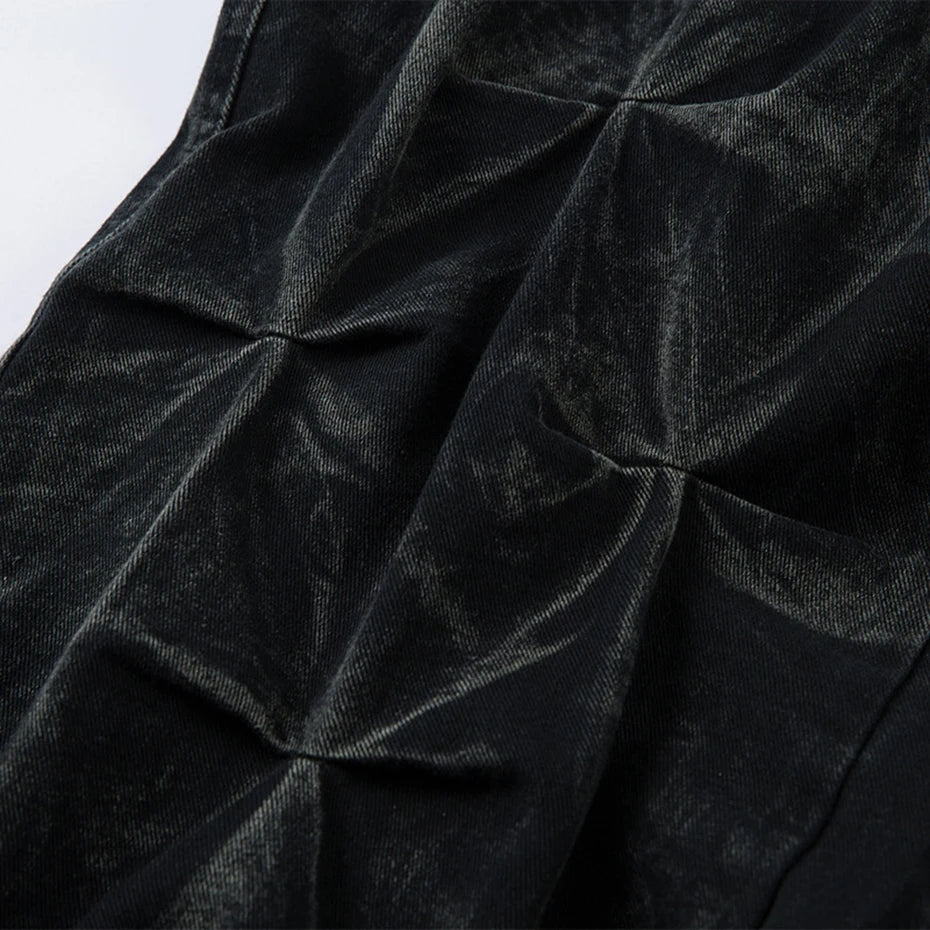 Black Pleated Denim Baggy Jeans — fit shot