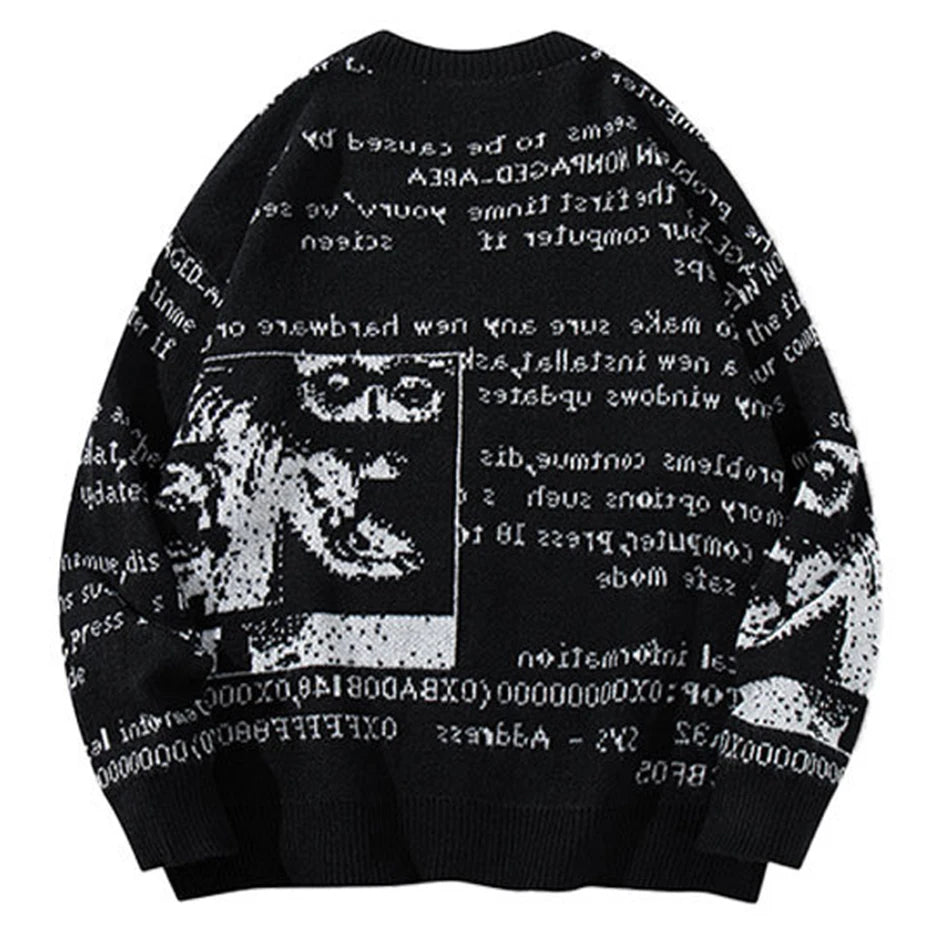 Vintage Letter Car Knit Oversized Sweater — front view