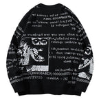 Vintage Letter Car Knit Oversized Sweater — front view