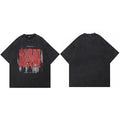 Retro Black Human Shadow Letter Washed T-Shirt — styling shot