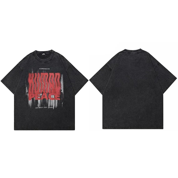 Retro Black Human Shadow Letter Washed T-Shirt — styling shot