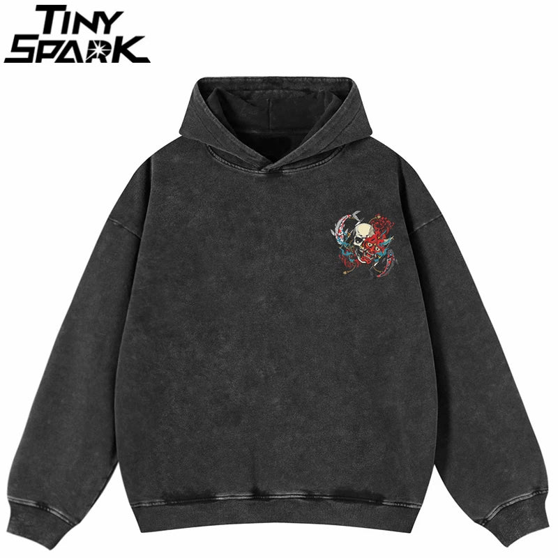 Black Mask Skull Graphic Hoodie — back view