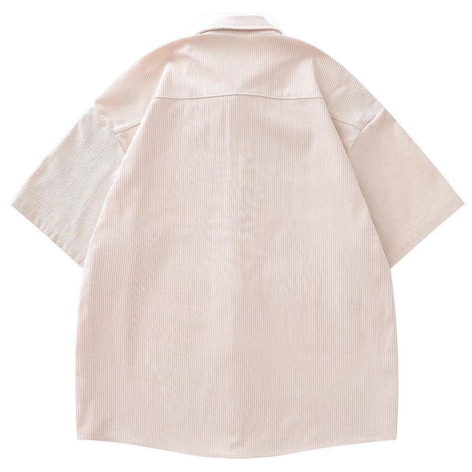 Vintage Rose Embroidered Corduroy Loose Shirt — front view