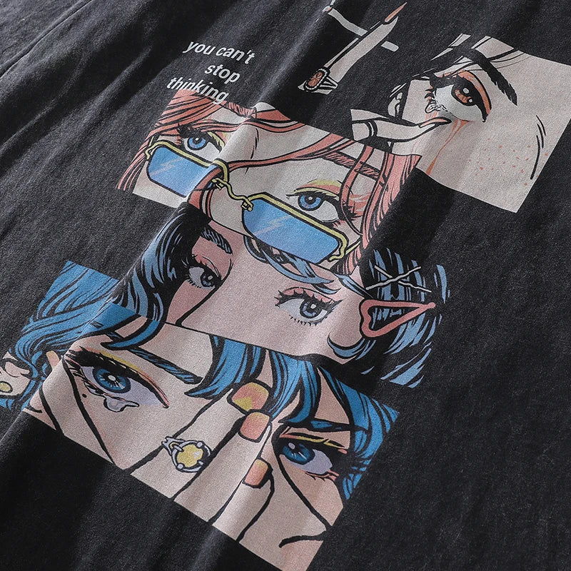 Cartoon Anime Graphic Loose T-Shirt — fit shot
