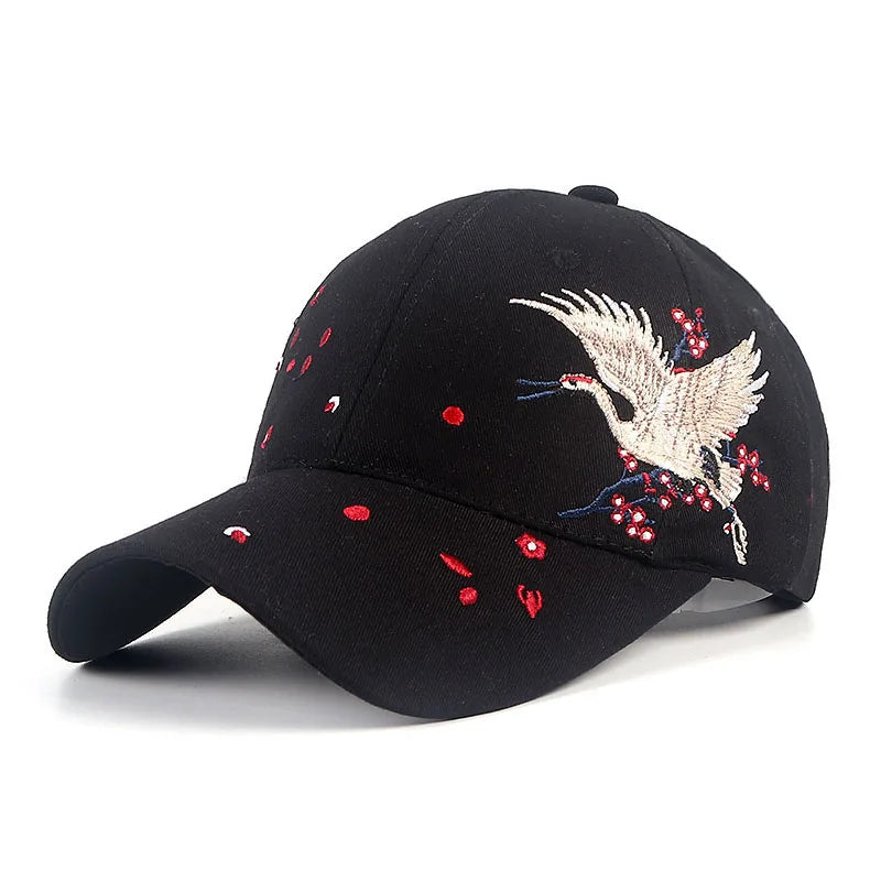 Black Floral Embroidered Hat — back view
