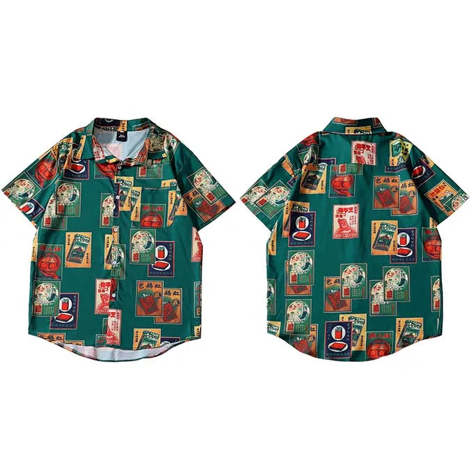 Retro Cigarette Print Hawaiian Shirt — fabric close-up