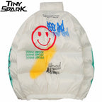 Graffiti Print Puffer Jacket — detail shot