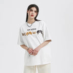 Y2K White Cats Graphic T-Shirt — back view