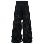 Black Pleated Denim Baggy Jeans — front view