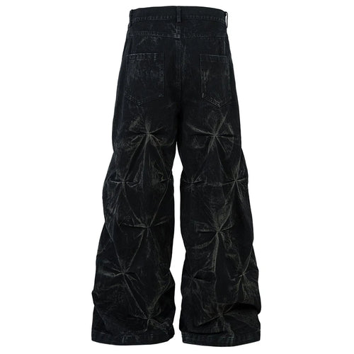Black Pleated Denim Baggy Jeans — front view