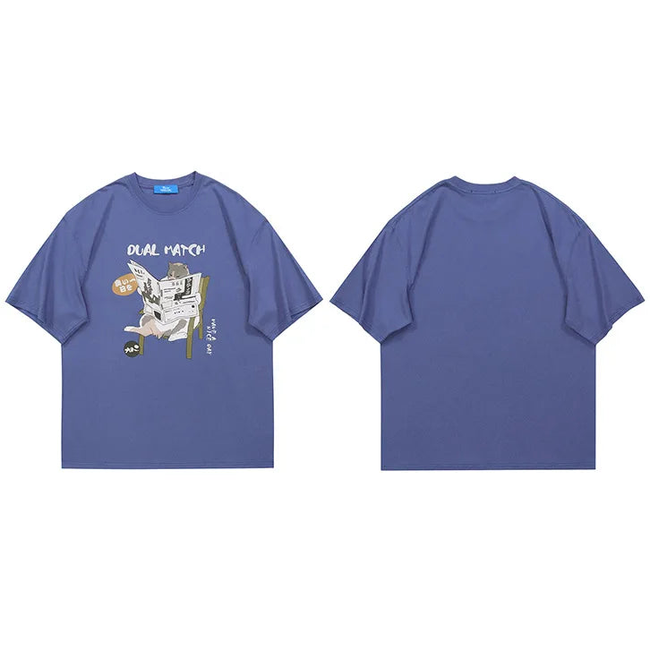 Funny Cartoon Cat Graphic T-Shirt — side view