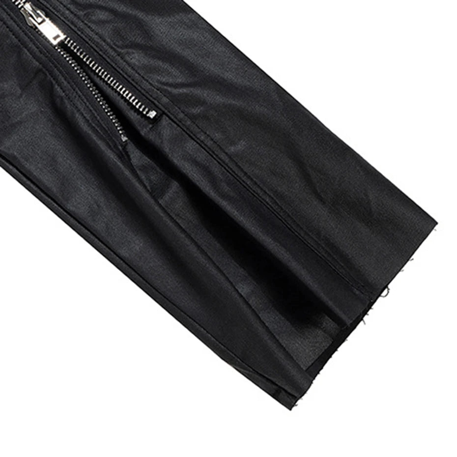Black Print Denim Flare Coat — fabric close-up