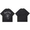 Retro Black Fire Flame Washed T-Shirt — fabric close-up