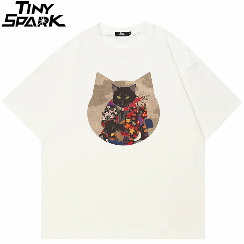 Black Cartoon Cats Graphic T-Shirt — front view