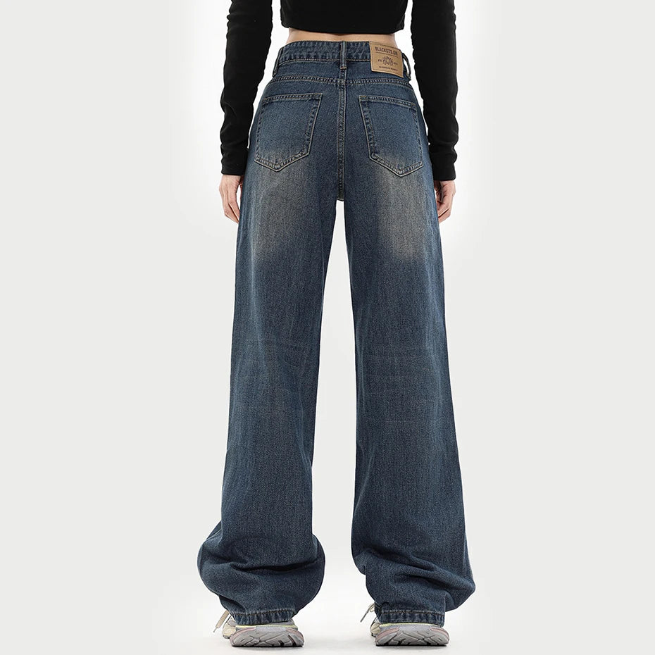 Y2K Blue Spider Print Denim Baggy Jeans — detail shot