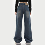 Y2K Blue Spider Print Denim Baggy Jeans — detail shot