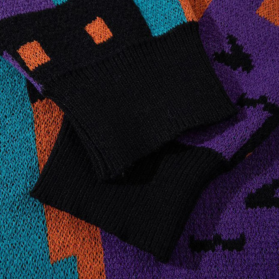 Y2K Cartoon Graphic Knit Oversized Sweater — fit shot