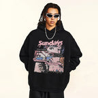 Black Anime Cartoon Graphic Hoodie — front view