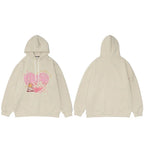 Heart Letter Print Fleece Hoodie — fit shot