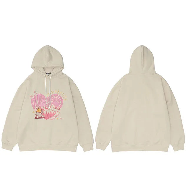 Heart Letter Print Fleece Hoodie — fit shot
