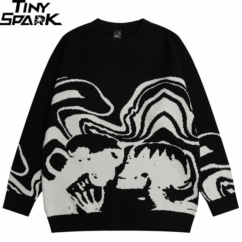 Retro Skull Graphic Knit Sweater — detail shot